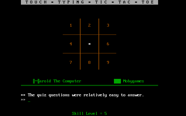 Proto Type (DOS) screenshot: A Tic-Tac-Toe typing challenge