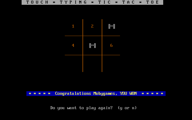 Proto Type (DOS) screenshot: Tic-Tac-Toe victory