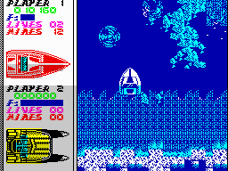 Pro Powerboat Simulator (ZX Spectrum) screenshot: Watch out for single or grouped maelstroms