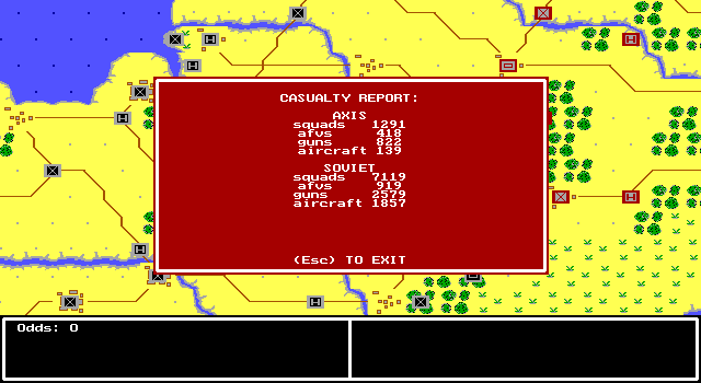 Second Front: Germany Turns East (DOS) screenshot: Weekly casuality report