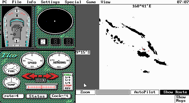 PT-109 (DOS) screenshot: The map view (EGA)