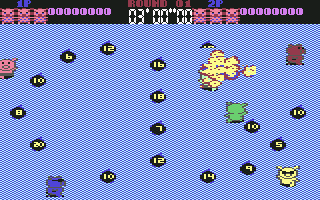 Psycho Pigs UXB (Commodore 64) screenshot: Game Play