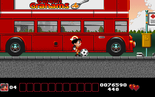 Soccer Kid (DOS) screenshot: London - An authentic British bus