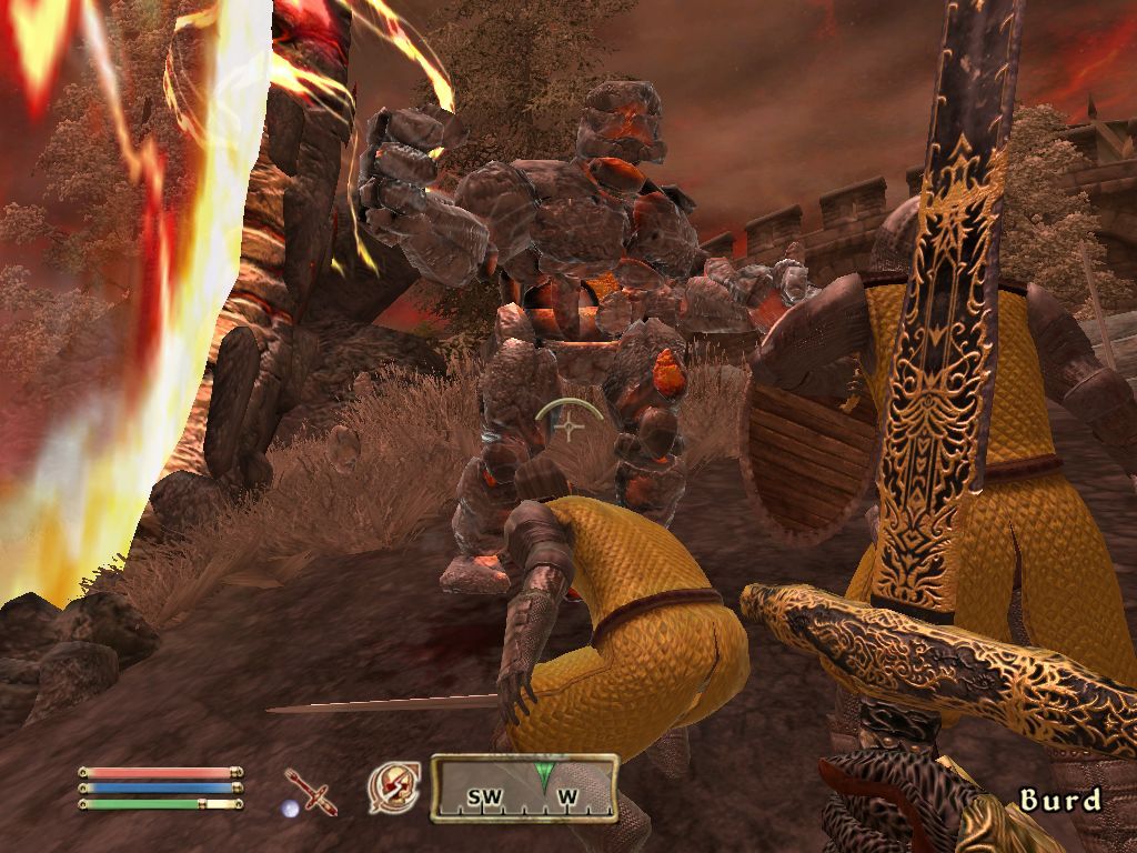 The Elder Scrolls IV: Oblivion (Windows) screenshot: Entering a gate to Oblivion along with some soldiers of Bruma