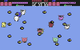Psycho Pigs UXB (Commodore 64) screenshot: More pigs this time