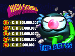 Psycho Pinball (DOS) screenshot: Default scores for The Abyss