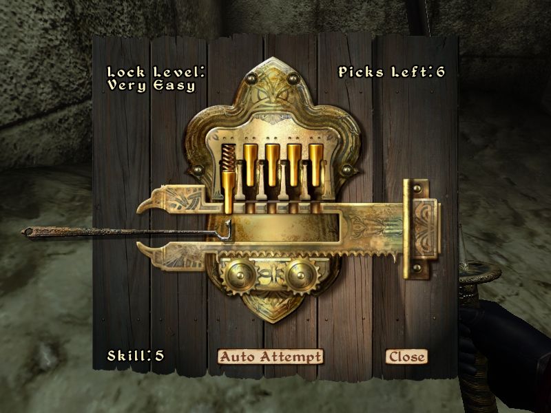 The Elder Scrolls IV: Oblivion (Windows) screenshot: Locks are pickable via a challenging in-game mechanic