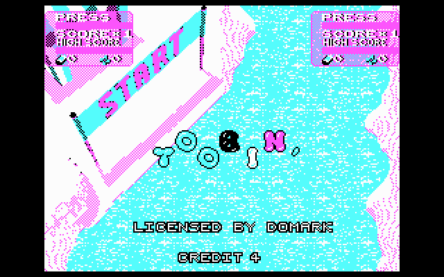 Toobin' (DOS) screenshot: start of the race - CGA