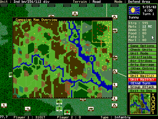 The Pure Wargame (DOS) screenshot: Strategic map