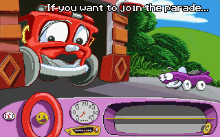 Putt-Putt Joins the Parade (DOS) screenshot: Putt-Putt is learning what to do for joining the Parade