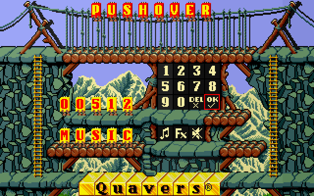 Push-Over (DOS) screenshot: main menu