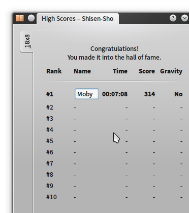 KShisen (Linux) screenshot: You can only reach the high-score table by clearing the board completely