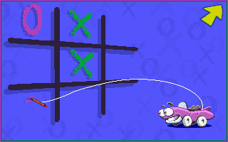 Putt-Putt's Fun Pack (DOS) screenshot: Tic-Tac-Toe / You know what Putt-Putt is doing?