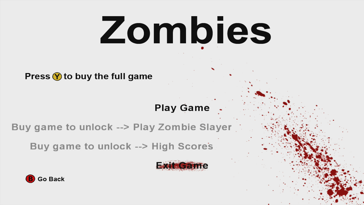 Zombies (Xbox 360) screenshot: Main menu (Trial version)