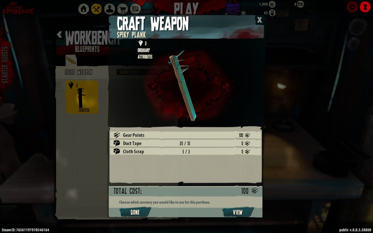 Dead Island: Epidemic (Windows) screenshot: Weapon crafting
