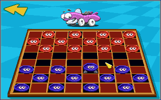 Putt-Putt's Fun Pack (DOS) screenshot: Checkers / Putt-Putt is always looking at my pointer!