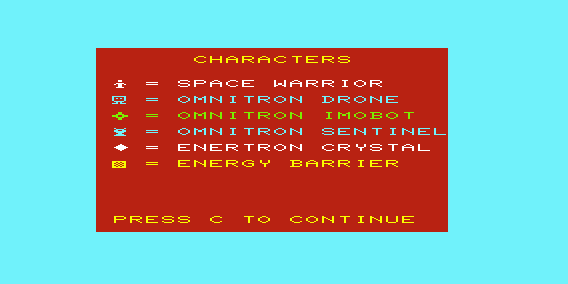 Omnitron (VIC-20) screenshot: Instructions