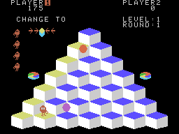 Q*bert (ColecoVision) screenshot: A game in progress