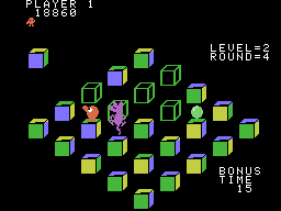 Q*bert's Qubes (ColecoVision) screenshot: Running from the rat!