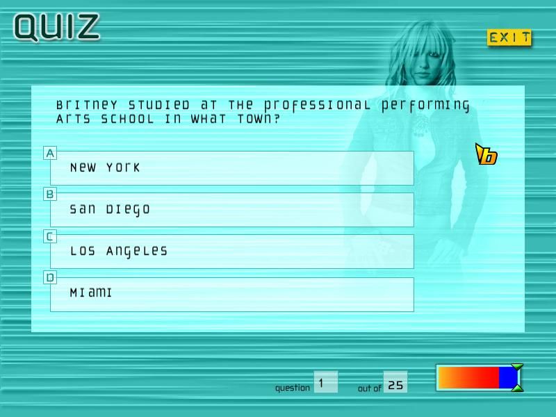 Britney's Dance Beat (Windows) screenshot: quiz