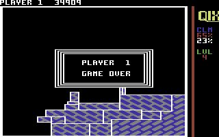 QIX (Commodore 64) screenshot: Game over