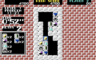 Puzznic (Commodore 64) screenshot: Each level presents a different challenge