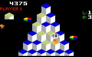 Q*bert (Intellivision) screenshot: You've been hit on the head by one of the balls!