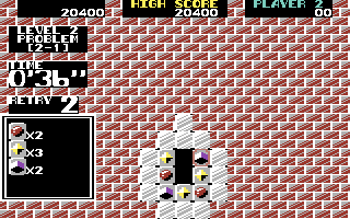 Puzznic (Commodore 64) screenshot: Not a lot of room to work with here