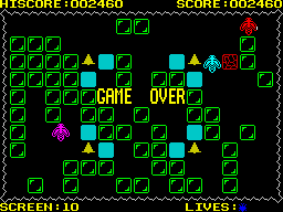 Push Off (ZX Spectrum) screenshot: "Game over" is a message in video games which signals that people failed a game (Wikipedia). Let me state that this act was premeditated.