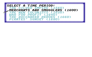 Sid Meier's Pirates! (Commodore 64) screenshot: Selecting a time period