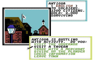 Sid Meier's Pirates! (Commodore 64) screenshot: Town options