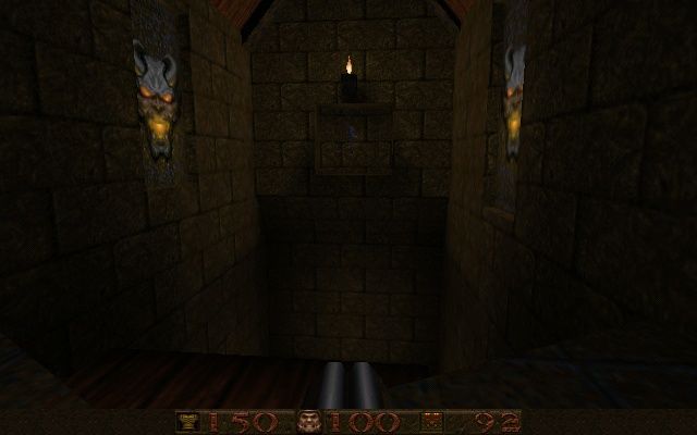 Quake (Windows) screenshot: Again, a bridge is missing, and this one is critical as we need the key