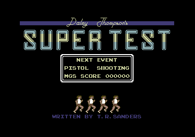 Daley Thompson's Super-Test (Commodore 64) screenshot: Next event: Pistol shooting