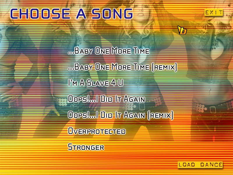 Britney's Dance Beat (Windows) screenshot: choose a song