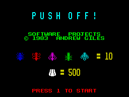 Push Off (ZX Spectrum) screenshot: Title screen.