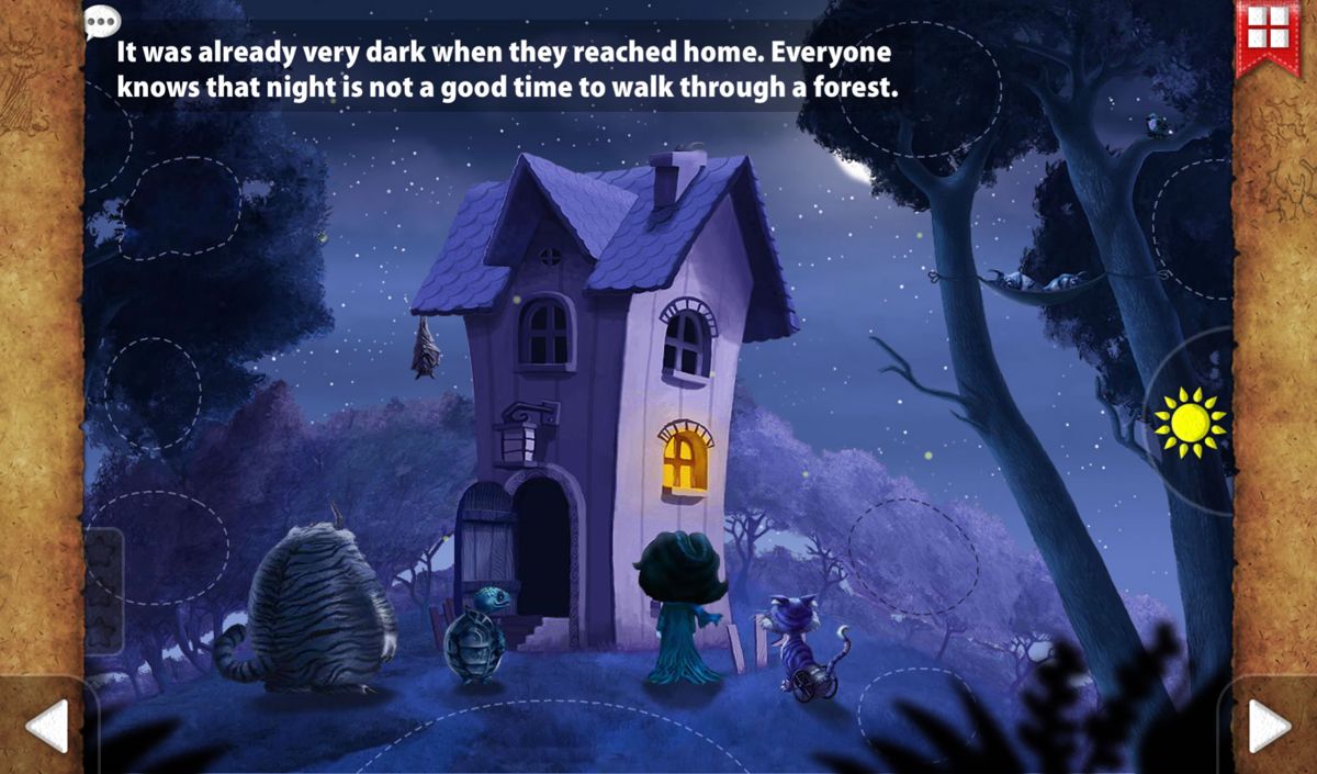 Amelia and Terror of the Night (Android) screenshot: At night, in front of the house