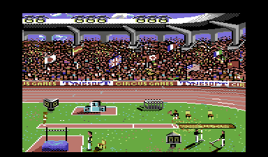 Summer Challenge (Commodore 64) screenshot: Triple jump view