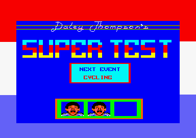 Daley Thompson's Super-Test (Amstrad CPC) screenshot: The empty portrait means I lost a life.