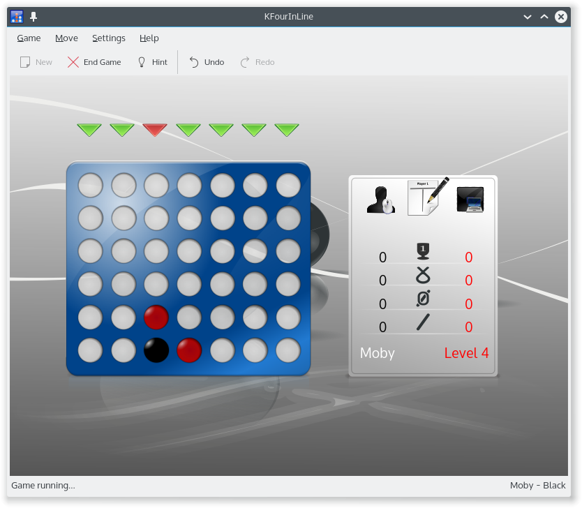 KFourInLine (Linux) screenshot: First game