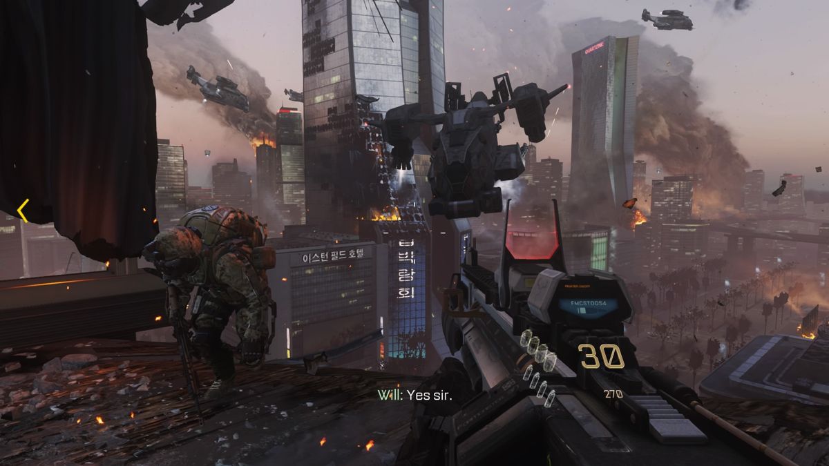 Call of Duty: Advanced Warfare (PlayStation 4) screenshot: Crash landing inside the building