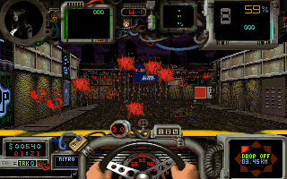 Quarantine (DOS) screenshot: Slamming into a pedestrian :-)