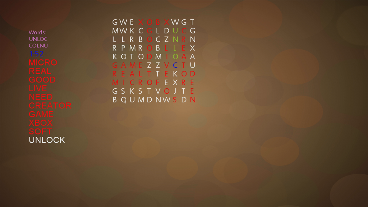 Words Search (Xbox 360) screenshot: The puzzle is solved (Trial version)