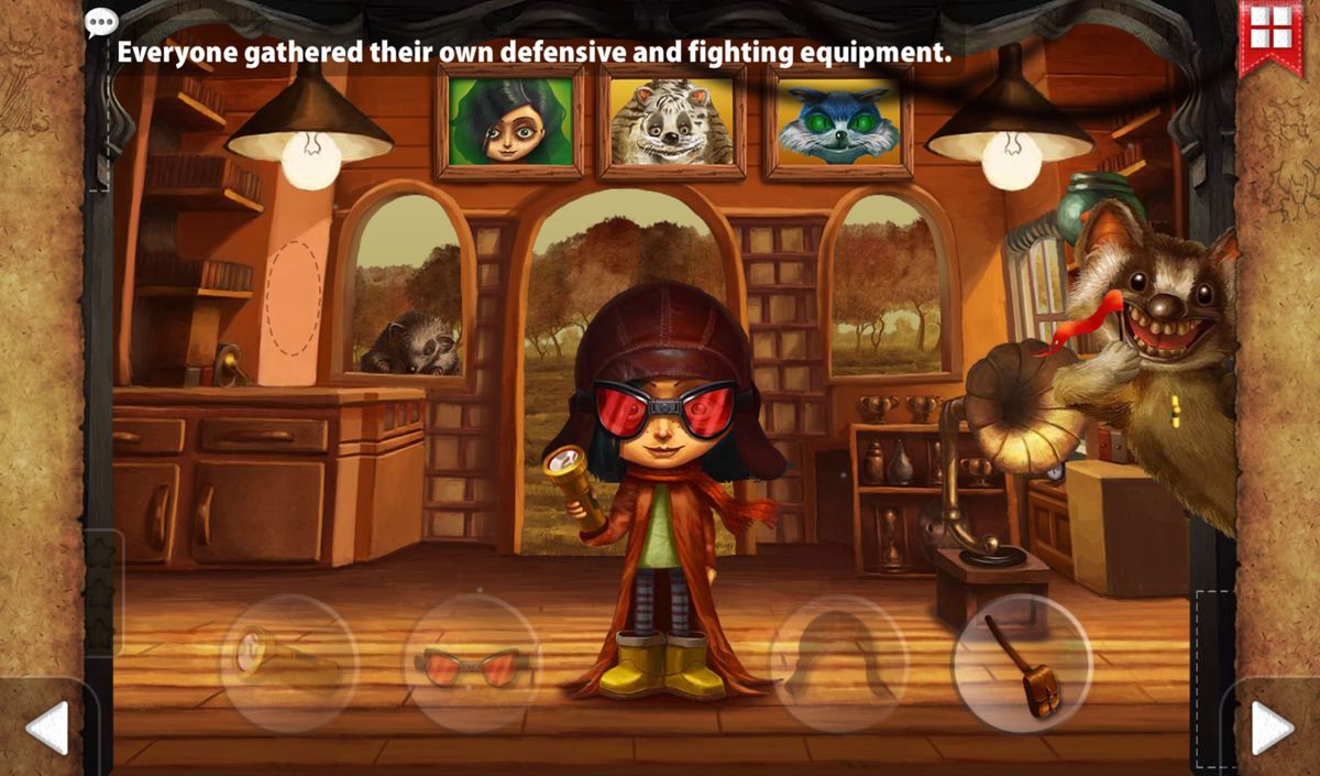 Amelia and Terror of the Night (Android) screenshot: Here you can dress up the characters and give them items.