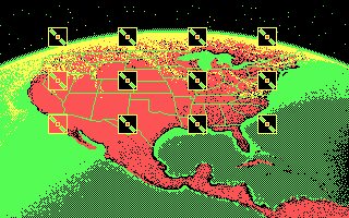 S.D.I. (DOS) screenshot: Defense satellite status (two are damaged)