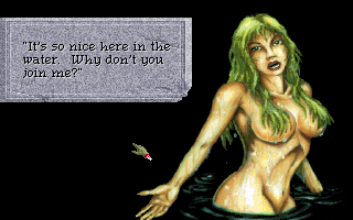 Quest for Glory: Shadows of Darkness (DOS) screenshot: Having a conversation with the Rusalka; she makes a rather tempting offer