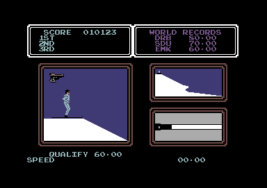 Daley Thompson's Super-Test (Commodore 64) screenshot: At the top of the ski jump.