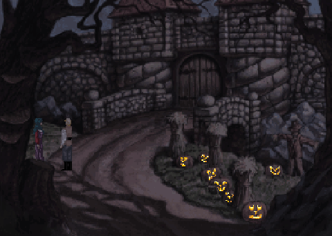 Quest for Glory: Shadows of Darkness (Windows 3.x) screenshot: In-Game: The Town Gate At Night