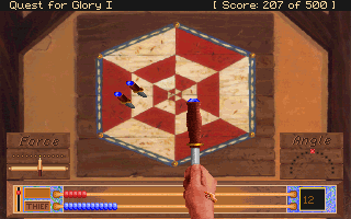 Quest for Glory I: So You Want To Be A Hero (DOS) screenshot: Playing the dag-nab-it game for money at the thieves' guild