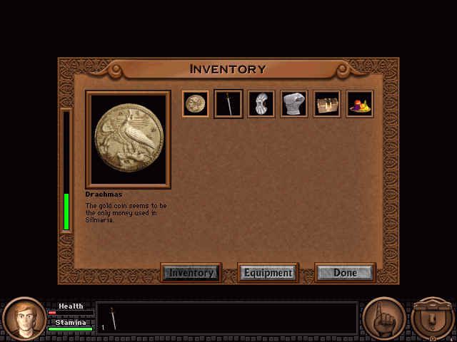 Quest for Glory V: Dragon Fire (Windows) screenshot: Inventory