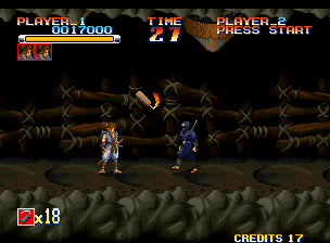 Ganryu (Arcade) screenshot: Throwing a lit fuse at a ninja